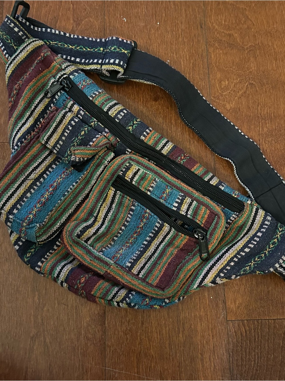 Lakhay’s Striped Multi-Color Woven Crossbody Belt Bag